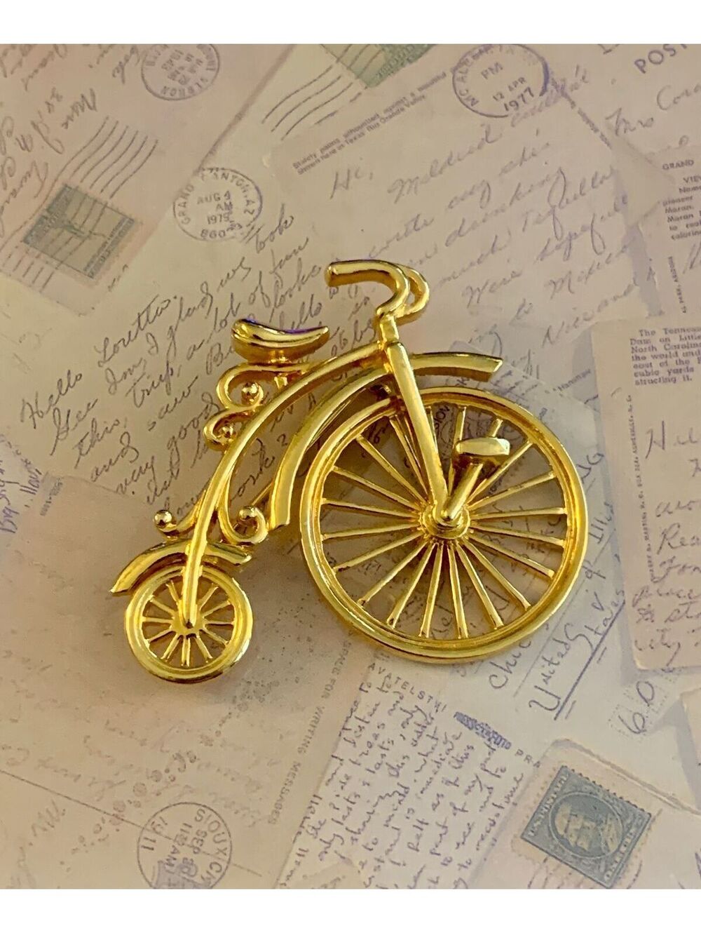 Vintage Articulated Penny Farthing Bicycle Figural Brooch Pin